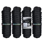 Amarine Made 1/2” X 25’ Dock Lines, 4pcs Boat Dock Lines,12” Eyelet Double-Braided Boat Lines with Loop Docking 968lbs Working Load, Boat Dock Ropes with 4840lbs Strength for Boat Black Rope