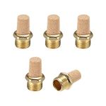 uxcell Brass Exhaust Muffler, 1/4" PT Male Thread 19/32" Hex Sintered Air Pneumatic Bronze Muffler with Brass Body Protruding 5pcs