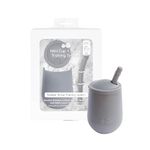 ezpz Mini Cup + Straw Training System- 100% Silicone Training Cup for Infants + Toddlers/Baby - Designed by a Pediatric Feeding Specialist - Non-Slip, Weighted Base & Tactile Bumps - 9 Months+(Grey)