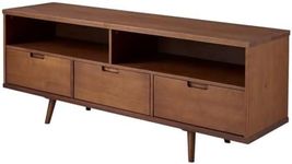 Walker Edison Furniture Company 3-Drawer Mid Century Modern Wood TV Stand for TV's up to 65" Flat Screen Cabinet Door Living Room Storage Entertainment Center, 58 Inch, Walnut Brown