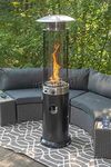 FoxHunter Outdoor BBQ Gas Patio Heater Spiral Flame Glass Tube Black Powder Coated Hammered Metal Steel 5KW - 12KW Using Propane or Butane or LPG Gas Total Height 174cm
