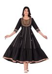 JG JAI GOVINDAM Cotton Anarkali Indian Kurti for Women Pakistani Wedding/Party Wear Designer Style Anarkali Suit for Womens (Black-M)