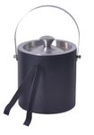 Dynore Stainless Steel Double Wall Ice Bucket 1500 ml with Ice Tong- Set of 2 Black Matt