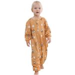 COOKY.D Unisex Baby Toddler Sleeping Bag Long Sleeve Triple Zipper Cotton Wearable Blanket,Brown 4-6 Years