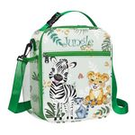 Clastyle Green Zebra Leopard Insulated Lunch Bag for Kids, Portable Large Thermal Cooler Lunch Bag for Boys Girls, School Lunch Box Bag with Bottle Holder