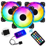 3 Pack RGB Case Fans, 120mm Ultra-Quiet RGB Chassis Cooling Fans, Equiped with Remote Control Hub, 5V ARGB Sync, Speed Adjustable Colorful Cooler, High-Performance Chassis Computer Fan for PC Case