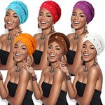 SATINIOR 6 Pieces Women African Turban Caps Twisted Braid Beaded Head Wraps Bonnet Beanie Headscarf Solid Color Elastic Wrap Cap for Women (Multi Colors), M