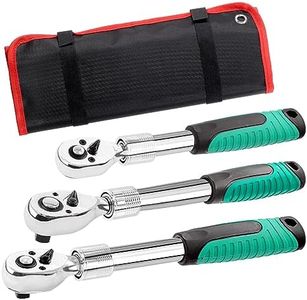Swpeet 3Pcs Green Extendable Ratchet Wrench Set, 1/4" 3/8" 1/2" Drive 72 Tooth Quick-release, Retractable Socket Wrench Reversible, Ratchet Wrenches Set, Extendable Socket Wrench with Soft Grip Handle