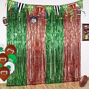 LOLStar 5 Pack Super Bowl Photo Booth Prop, Football Party Decorations, 3.3x6.6 ft Dark Green and Brown Foil Fringe Curtain Photo Backdrop for Super Bowl Sunday Party, Football Themed Party Decoration