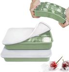 Ice Cube Tray with Lid - 2-Pack 30 Ice Cubes - No-Spill & BPA Free Silicone Ice Cube Moulds for Chilled Drinks, Baby Food, Whiskey & Cocktails (Green)