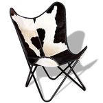 vidaXL Butterfly Chair Black and White Real Cowhide Leather