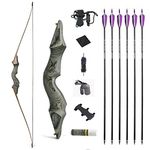 60 Inch Black Hunter Takedown Longbow 20-60lbs Traditional Wood Longbow with Bamboo Core Limbs Right Hand Left Hand American Hunting Longbow for Outdoor Hunting Shooting (40 Lbs, left hand bow kit)