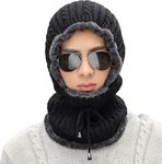 Men Woolen Cap | Stylish Boy Winter Soft Fur Knitted Beanie Monkey Cap | Fuzzy Snow Air WindProof Balaclava Neck Warmer Scarf With Drawstring Ski Headphone Cap Hat for Women | Freesize (Black)