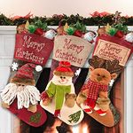 Telgoner Christmas Stocking Set of 3, Large Xmas Stockings for Tree Decoration, Personalised Sock Gift Bag for kids/Adult/Teenagers, Candy Pouch Bag Ornaments, Themed Santa, Snowman, Reindeer