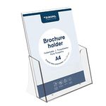 EUROPEL Leaflet & Brochure Holder | For A4 Size Literature | Crystal Clear Acrylic Construction | Booklet, Flyer & Menu Display & Dispenser for Office, Restaurants & Reception | Portrait | Clear