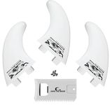 OWN THE WAVE Thruster Fin Set - 3pc Fiberglass Surf Board Fins with FCS G5 M5 Style - Tri-Fin Thruster Set for Surfing (White)