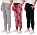 Real Essentials 3 Pack: Women's Ultra-Soft & Warm Fleece Joggers (Available in Plus Size), Set 1, Small