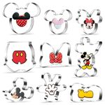 Mickey Mouse Cookie Cutters, Stainless Steel, Mouse Cutter Set, Fondant Cutter, Minnie Mouse Gifts, Disney Baking Moulds for Cake Decoration, Pack of 9