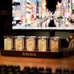 MOSHOU Nixie Tube Clock,LED Creative Clock Switchable with 16 Million Colors,6 Modes Adjustable Retro Desktop Alarm Clock,High-Appearance Tabletop Decor Enhances Home Ambiance (Imitation Wood Grain)
