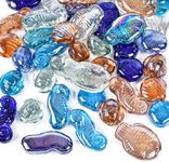 DomeStar 2 LB Glass Gem for Decorative, Seahorses Fish Shells Conch Glass Pebbles Glass Beads 4 Colors Flat Marbles for Aquarium Home Decoration Vase Fillers(40-50pcs)