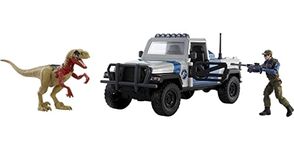 Mattel Jurassic World Search 'n Smash Truck Set with Atrociraptor Dinosaur & Human Action Figure, Vehicle with Destruct Features