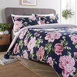 Olivia Rocco Bloom Duvet Cover Set Modern Print Cotton Rich Quilt Covers Reversible Premium Bedding Bed Linen Sets, Double Navy