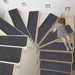 SHIEN 8x30IN 15PCS Non-Slip Stair Treads Carpet, Self-Adhesive Stair Treads for Wooden Steps, Indoor Safety Staircase Step Treads, Anti Slip Stair Runner Mats for Elders, Kids and Dogs (Dark Grey)