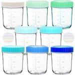 Youngever 8 Pack 180ML Glass Baby Food Storage, Baby Food Glass Containers with Airtight Lids, 8 Coastal Colors