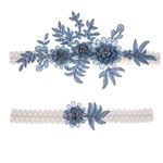 Wedding Garters Set Lace Bridal Garter Stretchy Floral Garter for Bride Blue White, #1-blue, L(21.5"-27.5")