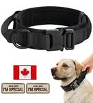 Tactical Dog Collar for Large, Medium Dog, Military Dog Collar Heavy Duty with Canada Flag and 2 Patch, (XL（21"-24.5"）, Black)