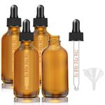 Dropper Bottle 2 oz, Bumobum Amber Glass Eye Dropper Bottles for Essential Oils with Labels and Funnel, 4 pack Tincture Bottle 60 ml with Measured Dropper