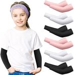 Handepo 6 Pairs Kids Arm Sleeves Elastic Sun Protection Cooling Arm Cover for Child Outdoor Sports Arm Sleeves for Kids(Plain Style)