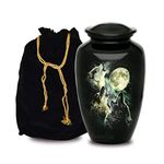 Forever URNS Adult Cremation Funeral Urn with 3 Wolfs Decorative Theme for Human Ashes of Female & Male | 200 cu in | Large | Multicolor | Completely Handcrafted with Velvet Protection Bag