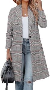 CHICZONE Womens Notch Lapel Wool Blend Pea Coat Single Breasted Long Plaid Jacket Winter Houndstooth Coat M