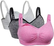 Dreamburn Maternity Nursing Bra 1/2/3 Pack Wireless Seamless Breastfeeding Bras 4 Rows Adjust Hook with Removable Spill Prevention Pads Add Extenders Comfortable