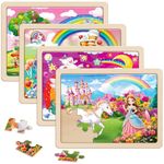 SYNARRY Unicorn Princess Fairy Wooden Jigsaw Puzzles for Kids 3 4 5 6 Year Olds, 4 Packs 24 Piece Girls Puzzles Age 3 4 5 6, Unicorn Princess Toys Gifts for Toddlers Children