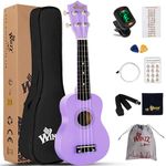 Winzz Soprano Ukulele Starter Kit For Beginners with Bag, Clip-On Tuner, Extra Strings, Strap, Plectrum, Fret Stickers, Chords Card, Polishing Cloth (21" Soprano, Purple)