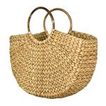 L Bohe - Sustainable Handcrafted U-Shaped Straw Sea Grass Basket with cane handle Size - 15 inches Height, Beige colour