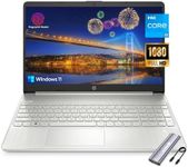 HP Laptop, 15.6" FHD Screen, Intel Core i3-1215U Processor, 32GB RAM, 1TB SSD, HDMI, Webcam, Wi-Fi, Bluetooth, Fingerprint Reader, HDMI, Type-C, Skyerd 128GB NVMe Portable SSD, Windows 11 H,Silver