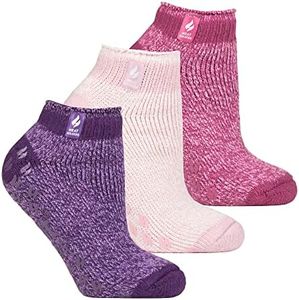 HEAT HOLDERS 3 Pair Multipack Ladies Ankle Slipper Socks Womens Fleece Low Cut Fluffy Socks with Grippers (4-8, Pisa Pink)
