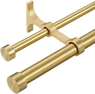 Lwiiom Double Curtain Rods with Aluminum End Cap and Full Surround Brackets,1-Inches Front and 5/8 Inches Back Adjustable between from 36 to 72 Inches (3-6 Feet),Brass Double Window Drapery Rod for