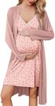 Ekouaer Nursing Nightgown Maternity Robe Set Delivery Gown Postpartum Pajamas Pregnancy Clothes Leopard Pink Small