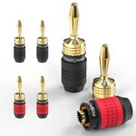 FosPower Deadbolt Banana Plugs 2 Pairs / 4 pcs, Screwless Type 24k Gold Plated Banana Speaker Plug Connectors for Speaker Wire, Home Theater, Audio/Video Receiver and Sound Systems