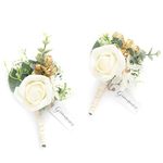 Ling's Moment Boutonniere for Men, 2pcs Groom Groomsmen Guest Boutonniere, Artificial Flowers for Wedding/Prom/Homecoming, etc.White Baby Breath Ivory