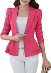 OMZIN Womens Blazers Casual Long Sleeve Open Front Lapel Buttons Work Office Jackets Cardigan Blazer Rose M