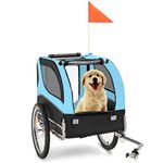 Maxmass Folding Dog Bike Trailer, Pet Cart Carrier with Safety Flag, 8 Reflectors, Universal Wheels, 3 Zippered Doors and Windscreen, Pet Bicycle Wagon for Small & Medium Sized Pets (Blue)