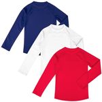 BIG ELEPHANT 3 Pack Kids Rash Guard Swim Shirt UPF 50+ Long Sleeve Rashguard Swimwear Surf Tops Sun Protection for Boys Girls, Navy Blue/Red/White, Small