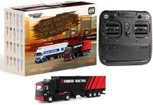 FLYCOLOR Turbo Racing 1:76 C50 RTR Tractor Remote Control Truck Four-Wheel Drive Simulated Headlights 10CH Minicar Model(Black-Red)