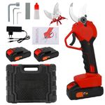 Teabelle 21V Electric Pruning Shears Kit, 40mm 2.0" Rechargeable Cordless Power Pruner and Branch Cutter with 2pcs Replacement Batteries Blades and Storage Tools for Gardening Tree Plant