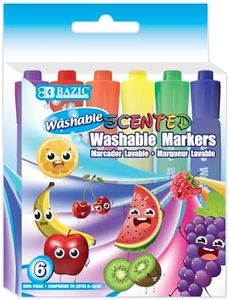 BAZIC Products Washable Fruit Scented Markers Broad Line 6 Color, Chisel Tip Broad Fine Line, Non Toxic Marcadorc Art School Supplies (6/Pack), 24-Packs